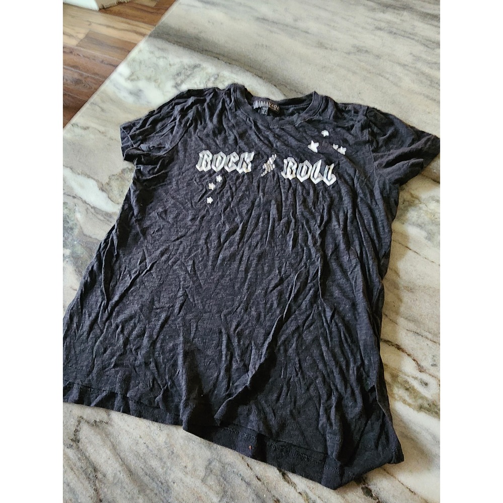 PJ Salvage Rock & Roll Graphic T-Shirt Charcoal Gray Star Studded Women Small
